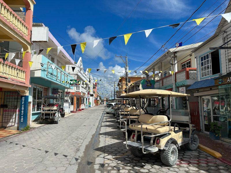 Front Street San Pedro with Garifuna Flags