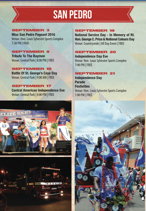 2016 Schedule of September Celebrations, San Pedro, Belize