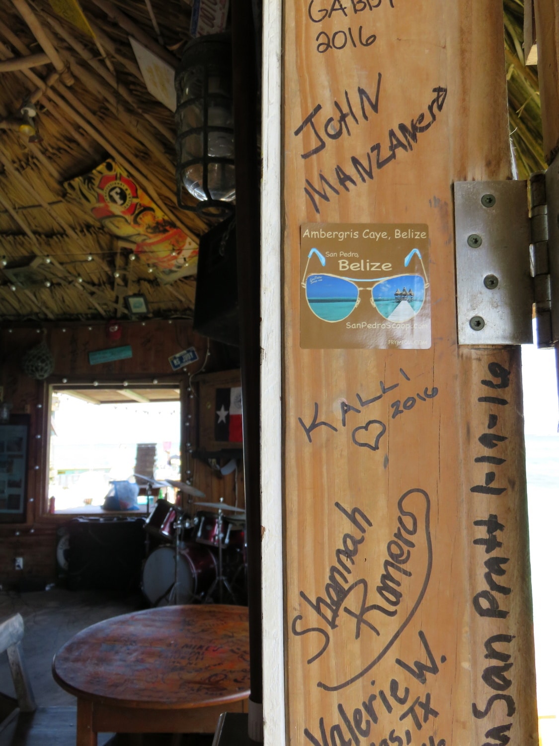 SanPedroScoop sticker at Palapa Bar, Belize