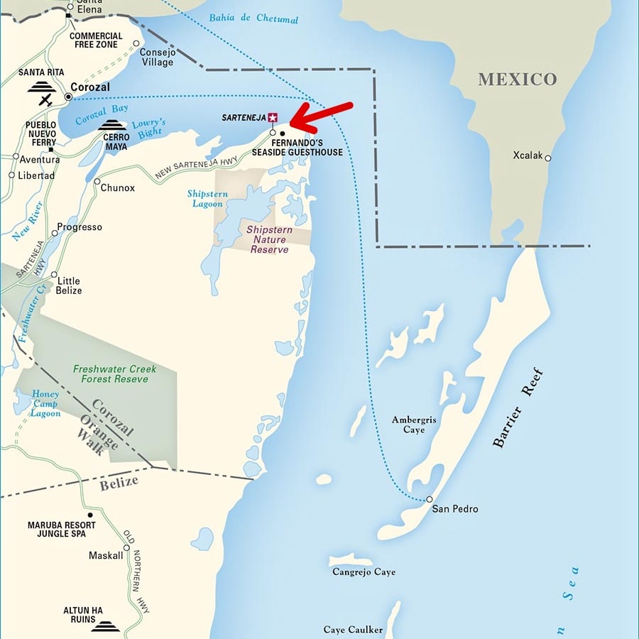 Sarteneja Map from Ambergris Caye