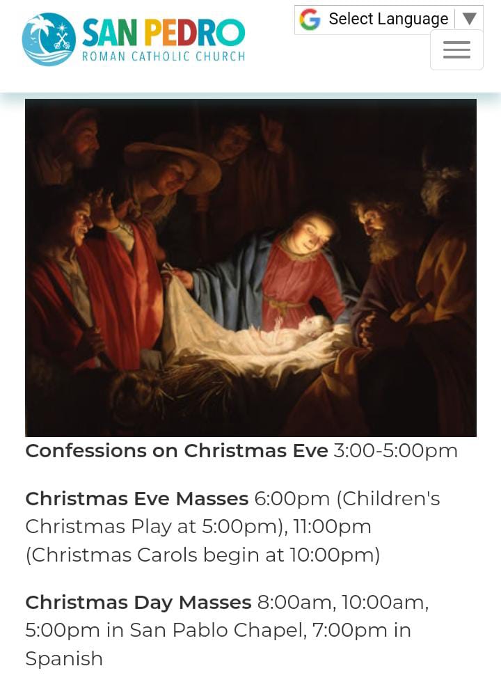 Schedule for Christmas Mass at San Pedro Roman Catholic Church