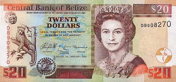 Belize Currency - the 20bzd bill