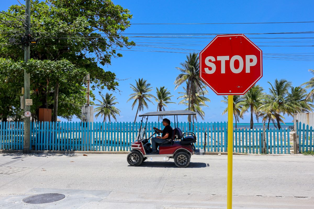 Golf cart on the road