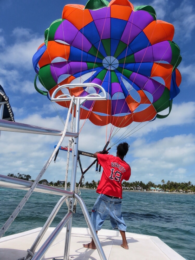 Parasailing off Ambergris Caye - Victoria House Belize.