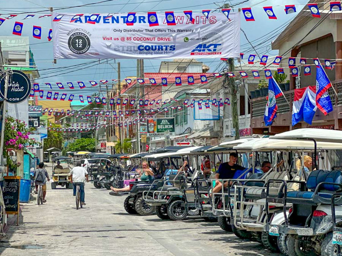 Front Street in September draped with flags