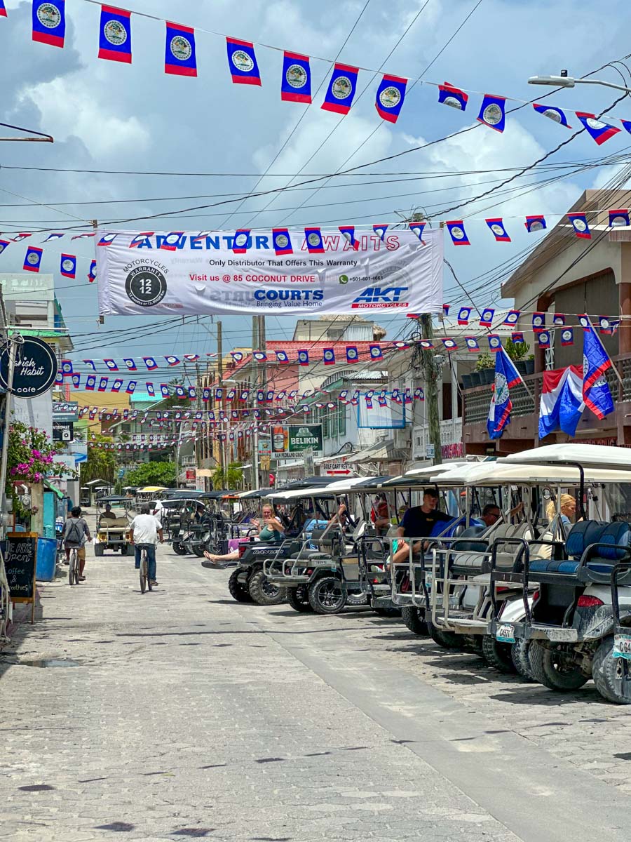 Belize flags draped over Front Street
