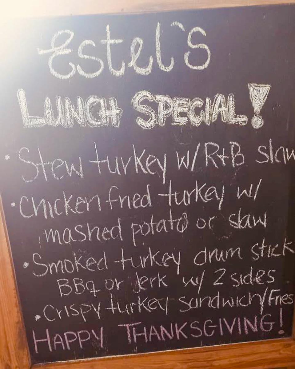 Estel's Thanksgiving lunch menu