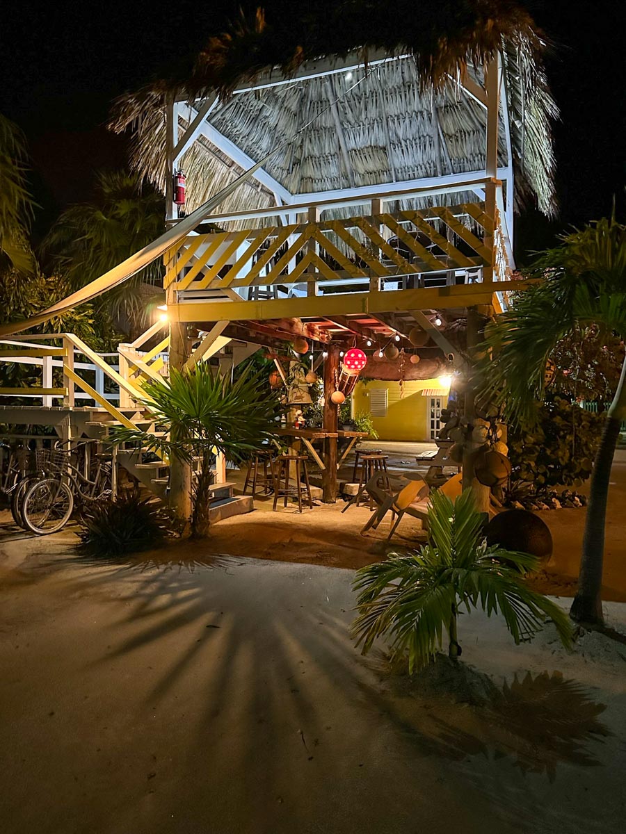 Palapa at night at Maxhapan Cabanas