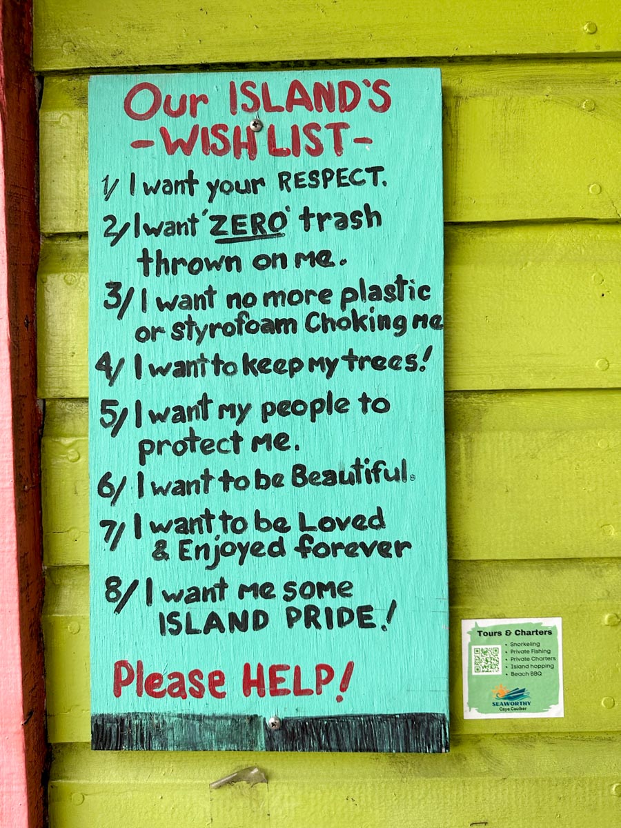 Our Island Wishlist sign on Caye Caulker