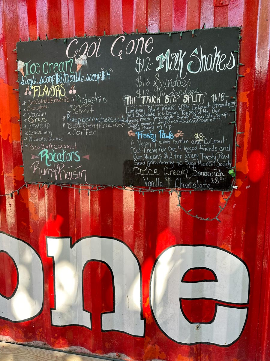 The menu at Cool Cone at Truck Stop