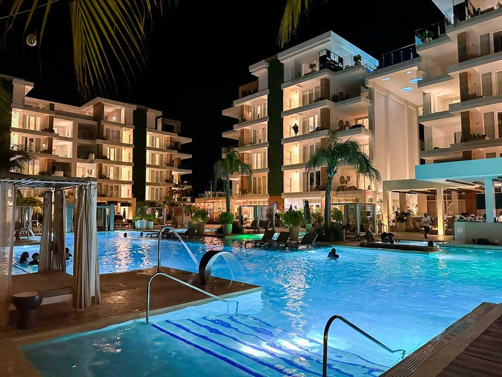Pool glows at night
